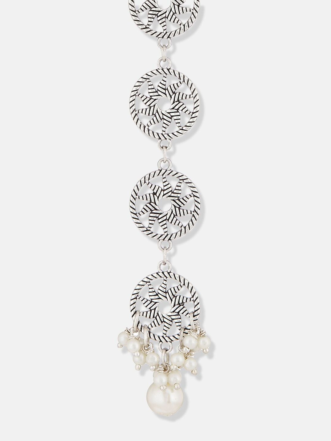 ATIBELLE Silver-Plated German Silver Layered Chakra-Floral Shaped Beaded Maangtikka