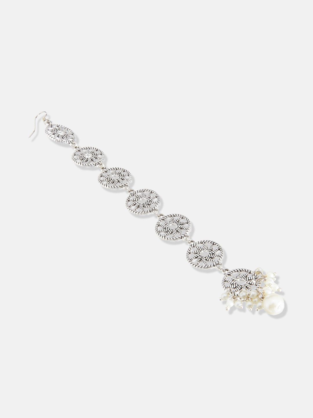 ATIBELLE Silver-Plated German Silver Layered Chakra-Floral Shaped Beaded Maangtikka