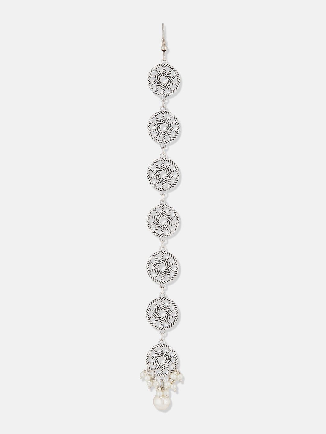 ATIBELLE Silver-Plated German Silver Layered Chakra-Floral Shaped Beaded Maangtikka