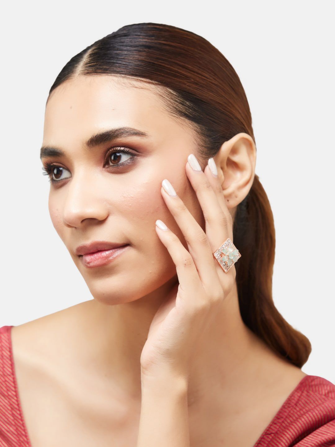ATIBELLE Rose Gold Plated CZ-studded Finger Ring