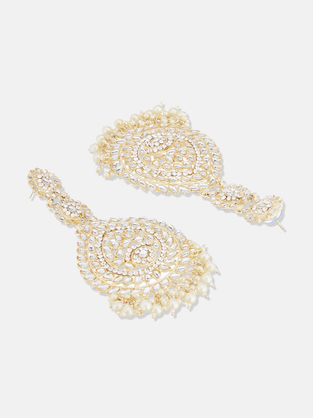 ATIBELLE Gold Plated Kundan-Studded Floral Shaped Long Chandbalis
