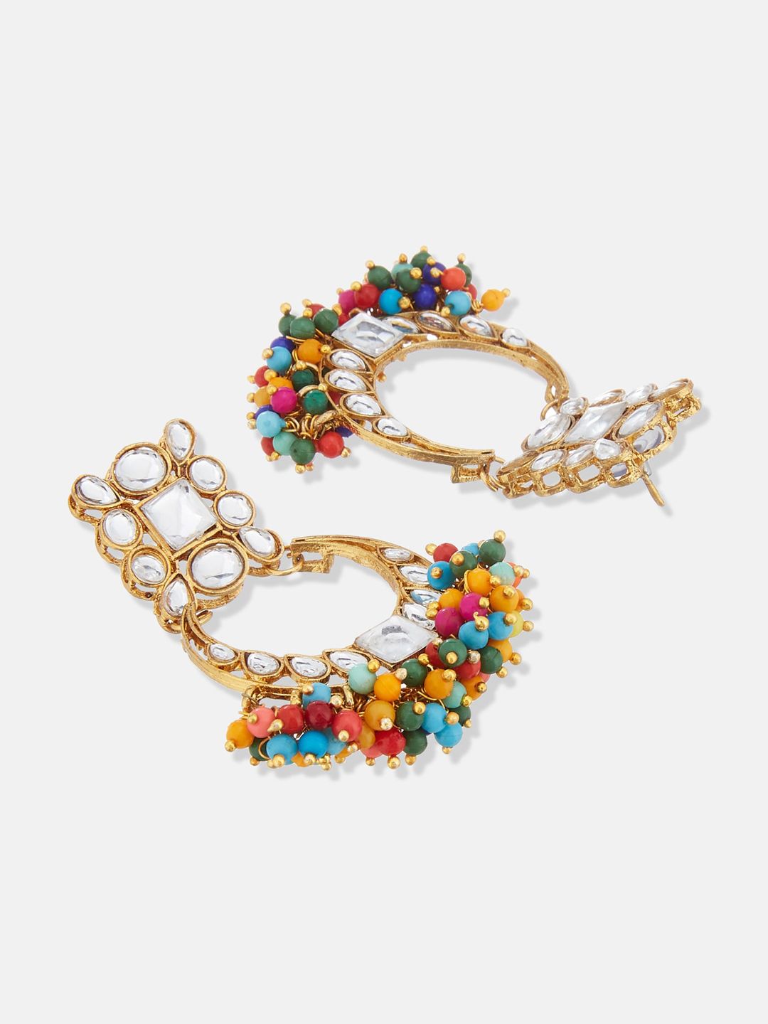 ATIBELLE Gold Plated & Floral Shaped Kundan-Studded & Beaded Chandbalis