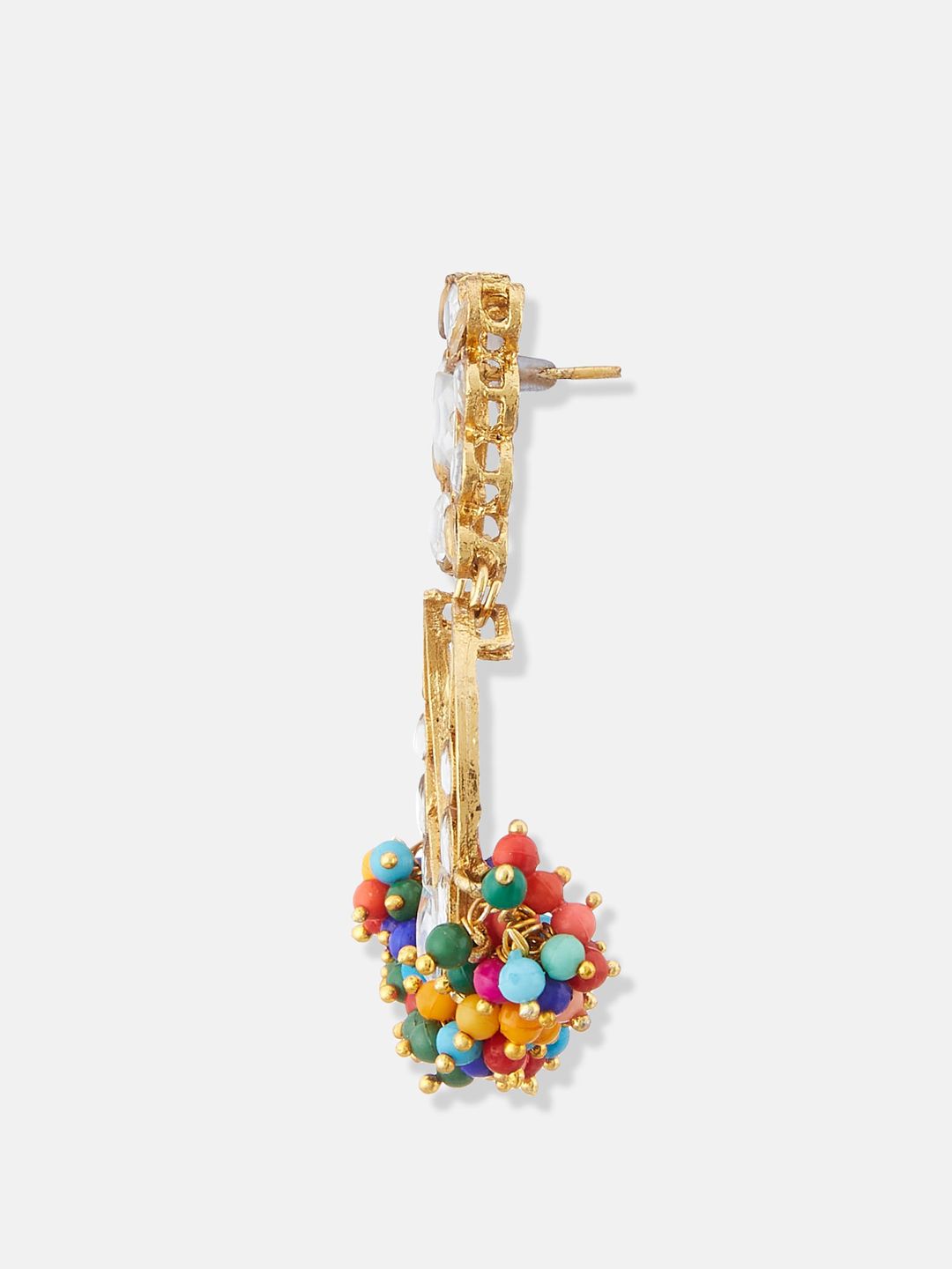 ATIBELLE Gold Plated & Floral Shaped Kundan-Studded & Beaded Chandbalis