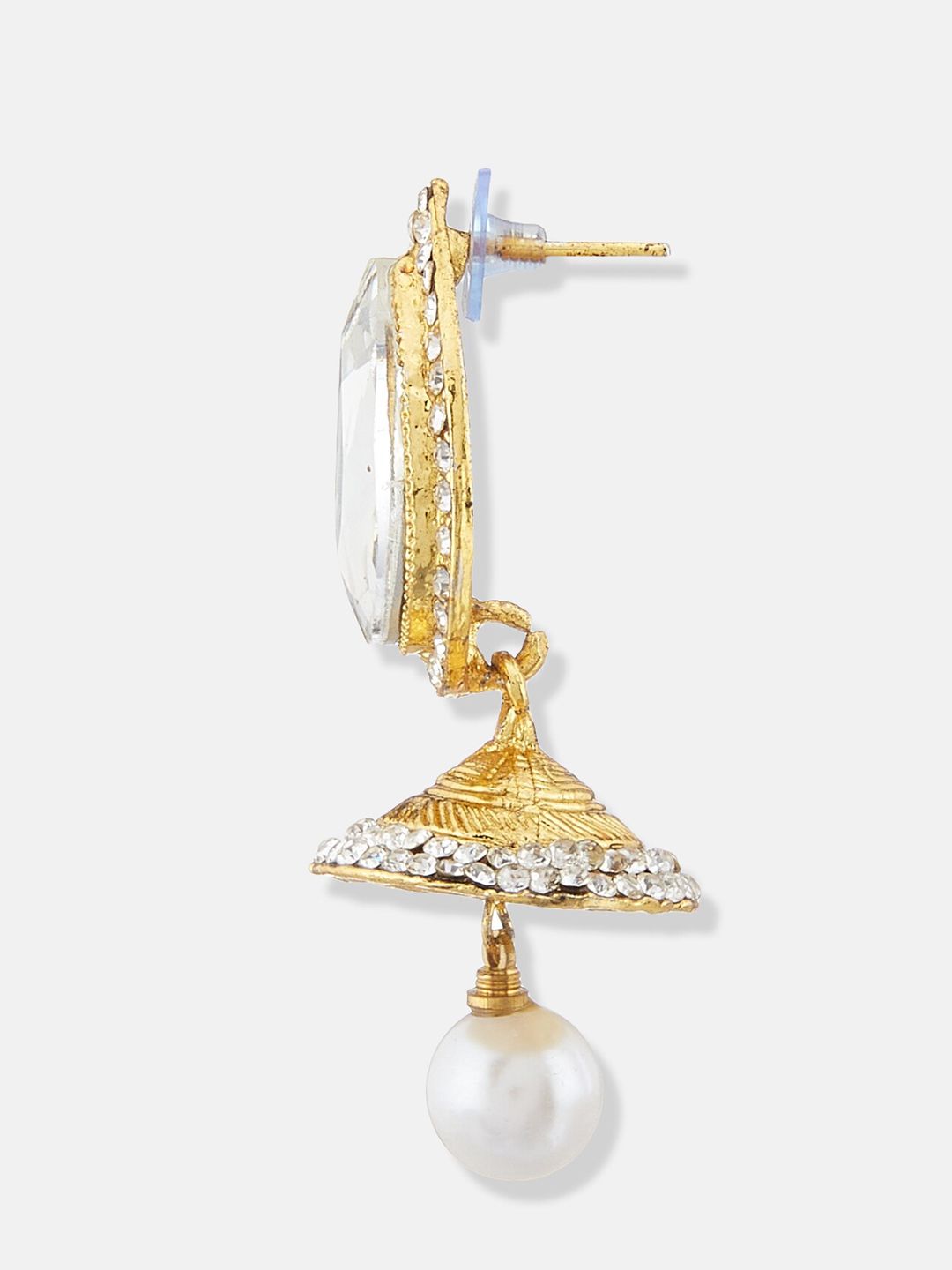 ATIBELLE Gold Plated Crystal-Studded & Pearl Beaded Drop Earrings