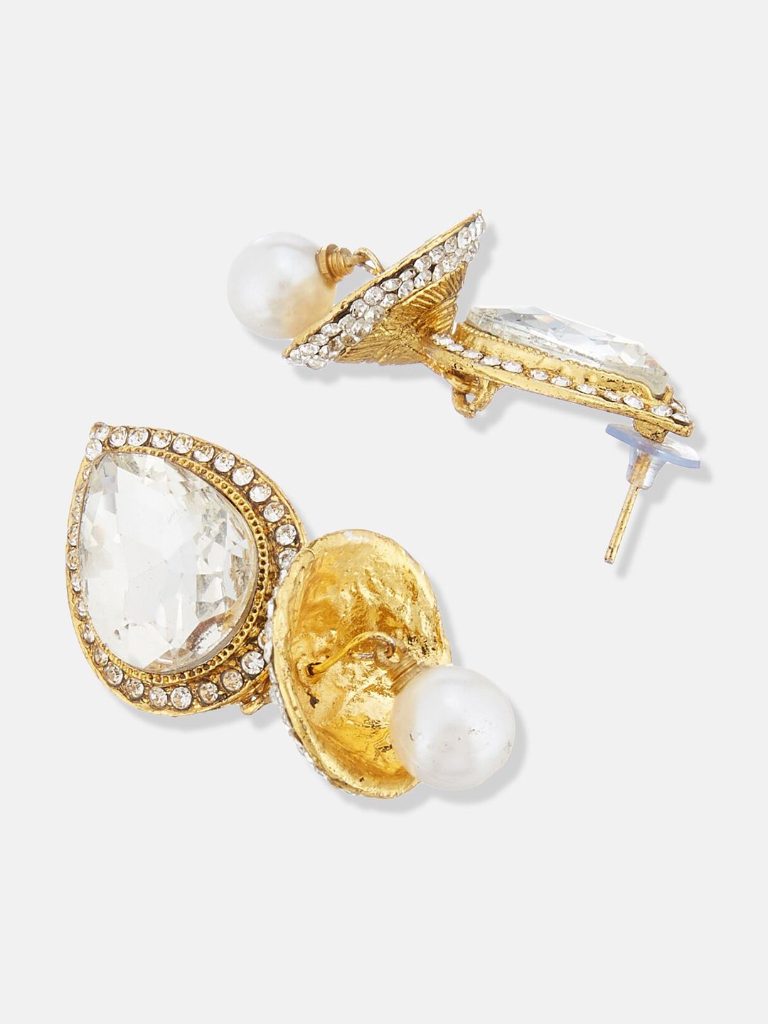 ATIBELLE Gold Plated Crystal-Studded & Pearl Beaded Drop Earrings