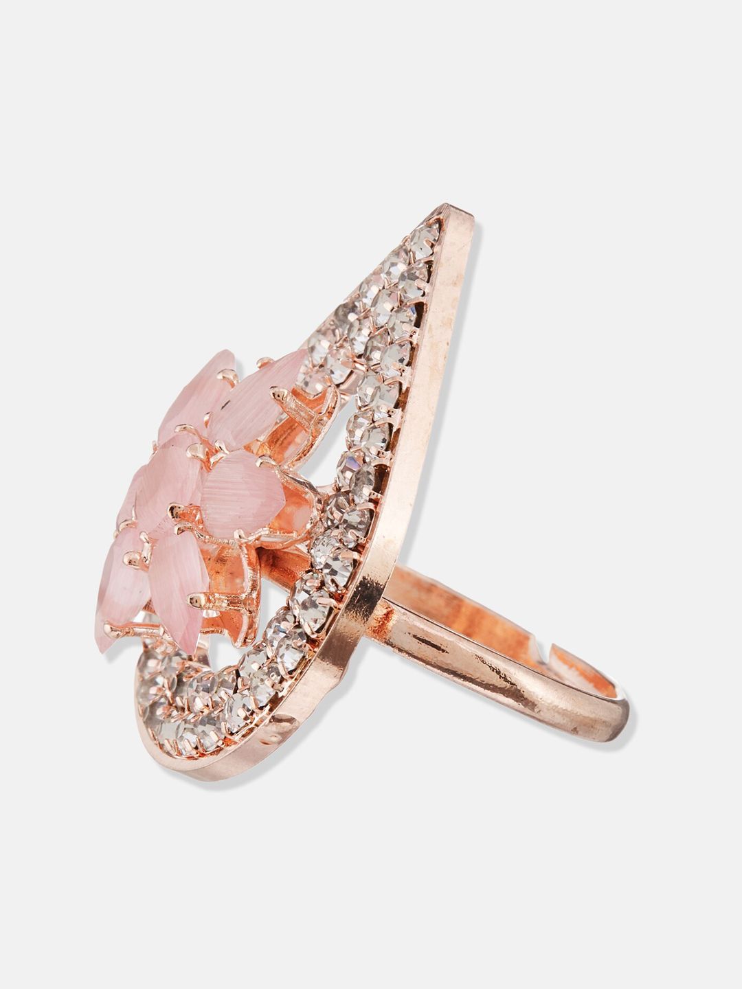 ATIBELLE Rose Gold Plated CZ-studded Adjustable Finger Ring