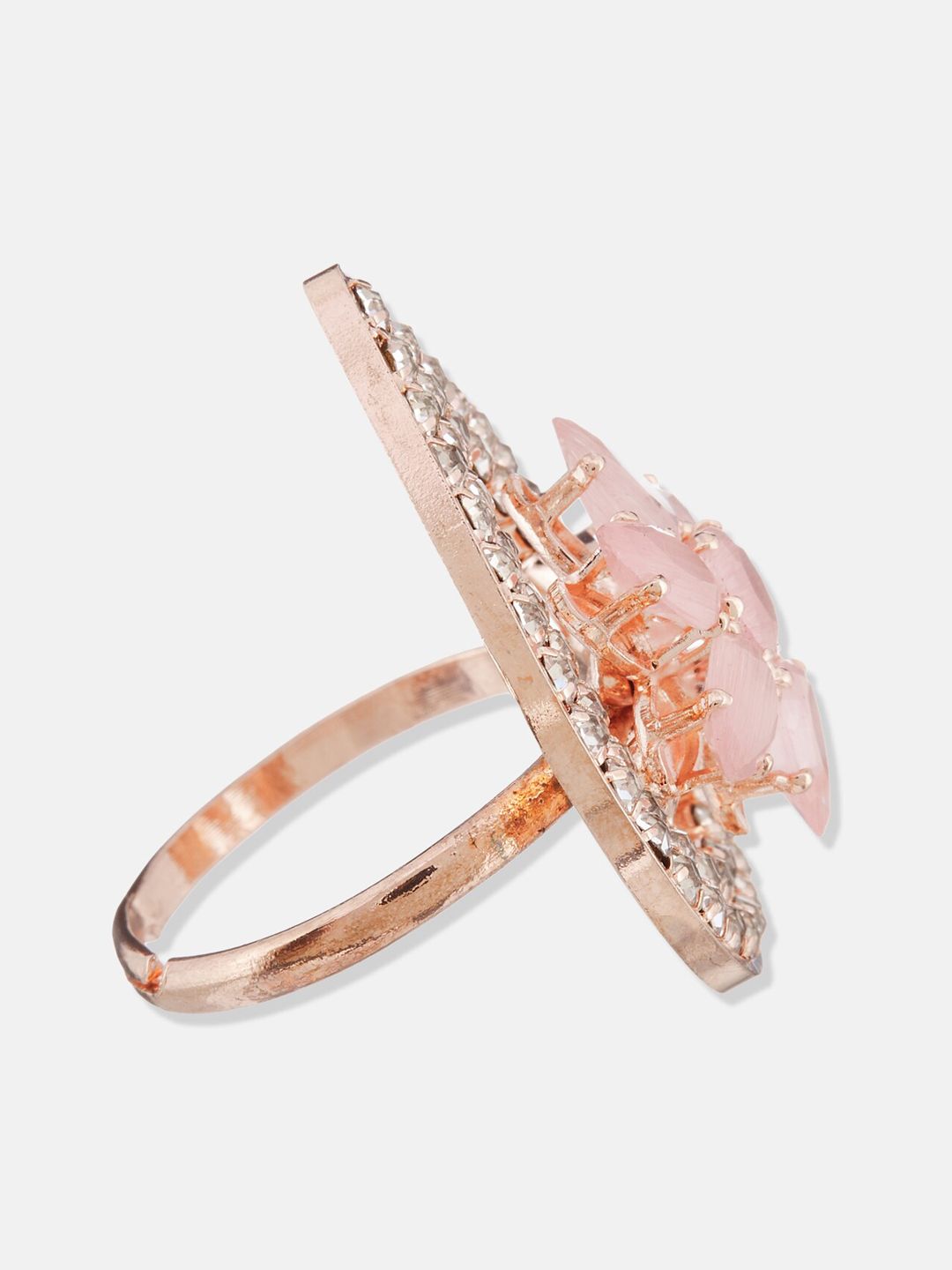 ATIBELLE Rose Gold Plated CZ-studded Adjustable Finger Ring