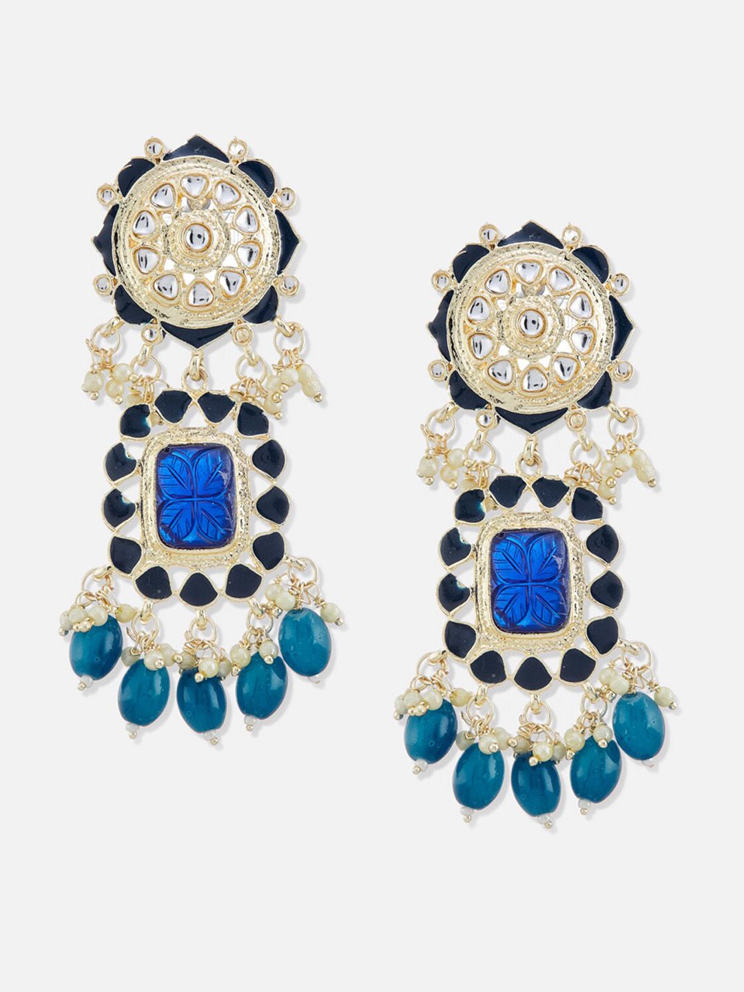ATIBELLE Gold Plated & Kundan-Studded Floral Shaped Drop Earrings