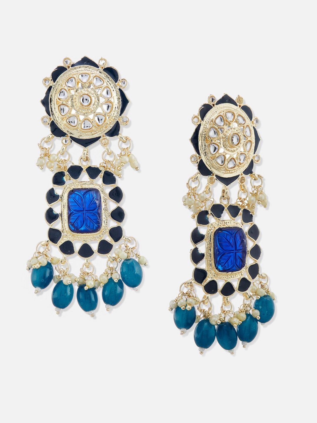 ATIBELLE Gold Plated & Kundan-Studded Floral Shaped Drop Earrings