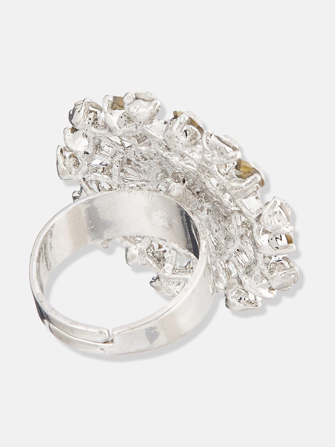 ATIBELLE Silver-Plated CZ-studded Adjustable Finger Ring