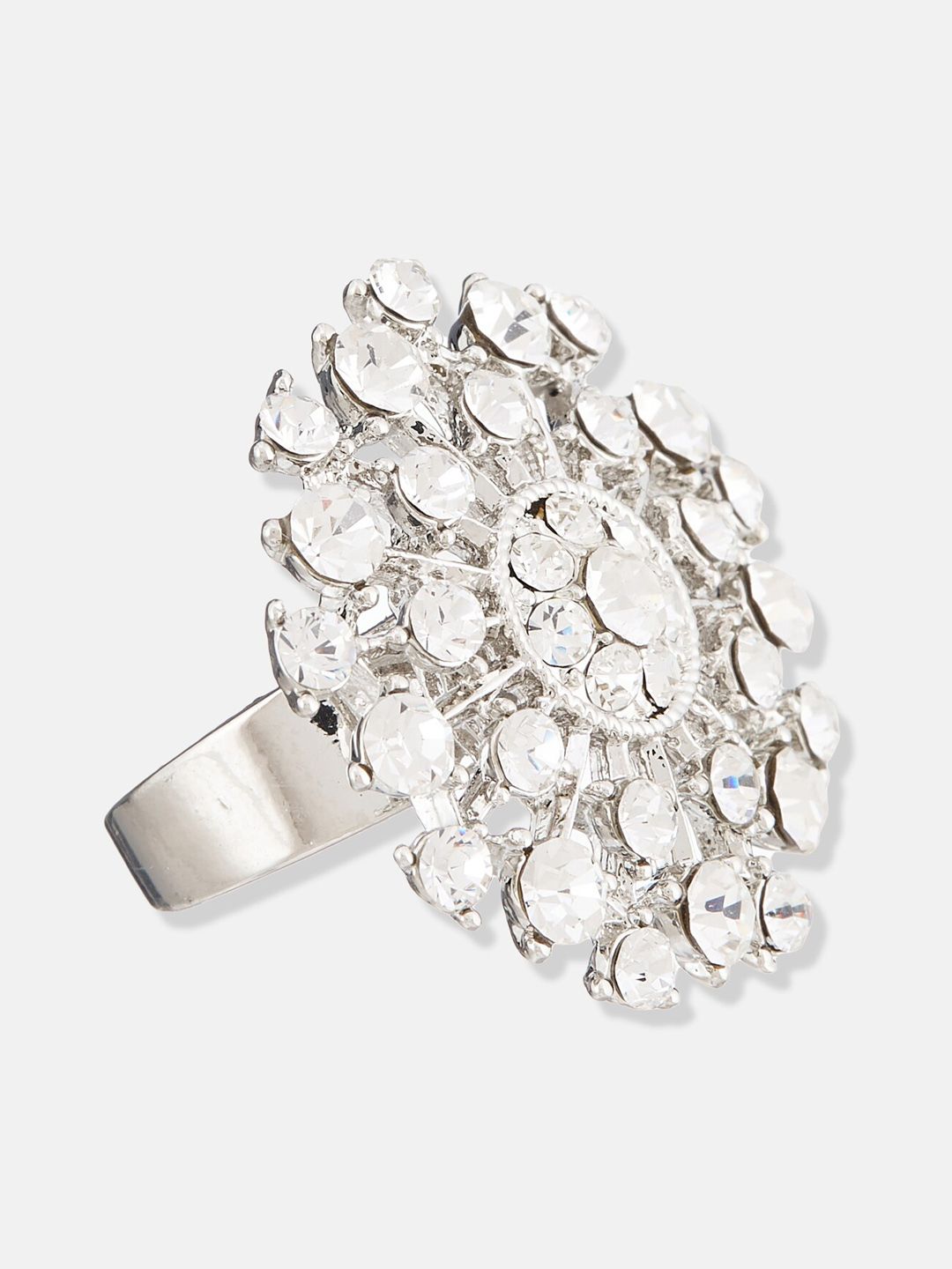 ATIBELLE Silver-Plated CZ-studded Adjustable Finger Ring