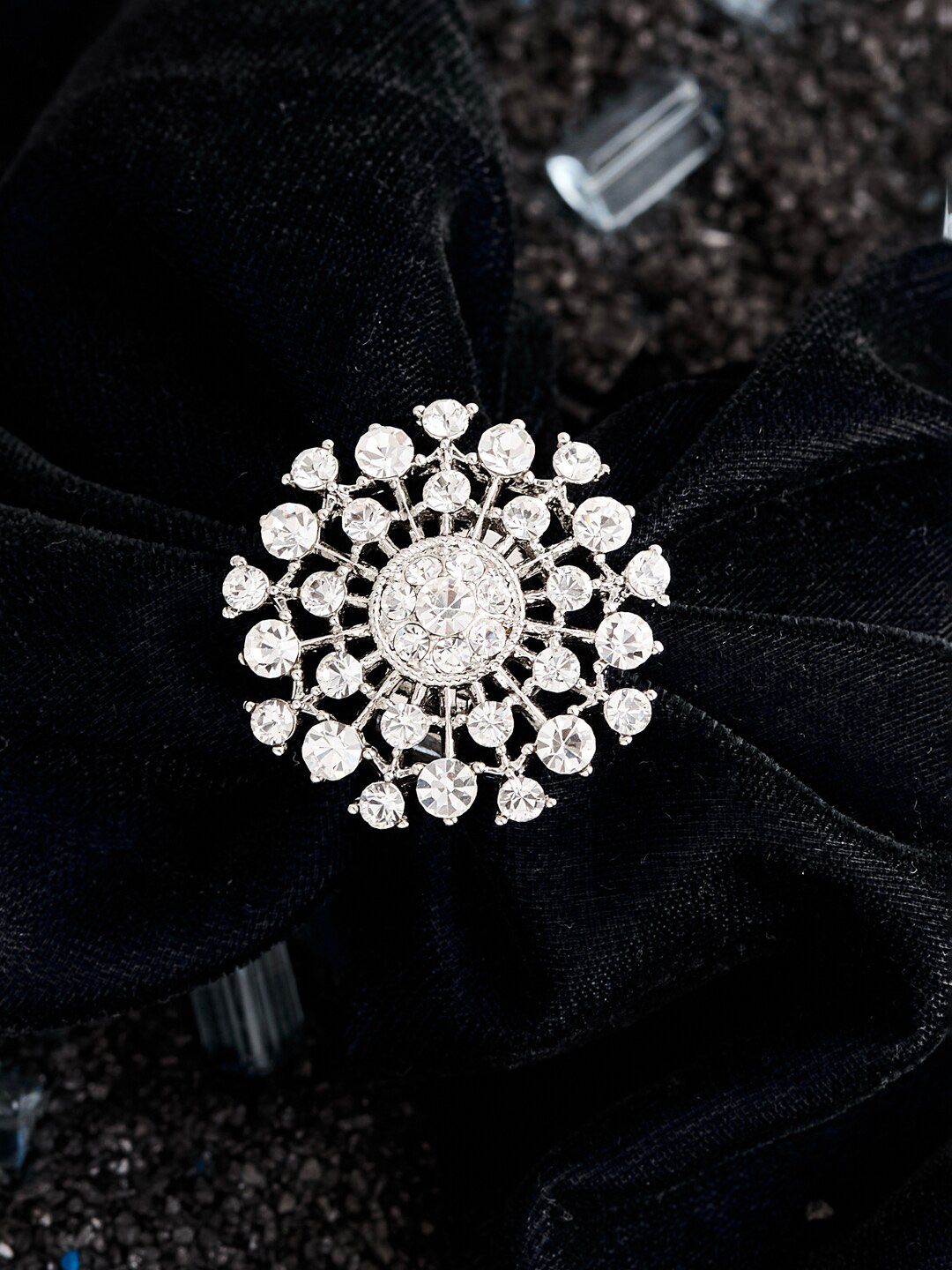 ATIBELLE Silver-Plated CZ-studded Adjustable Finger Ring
