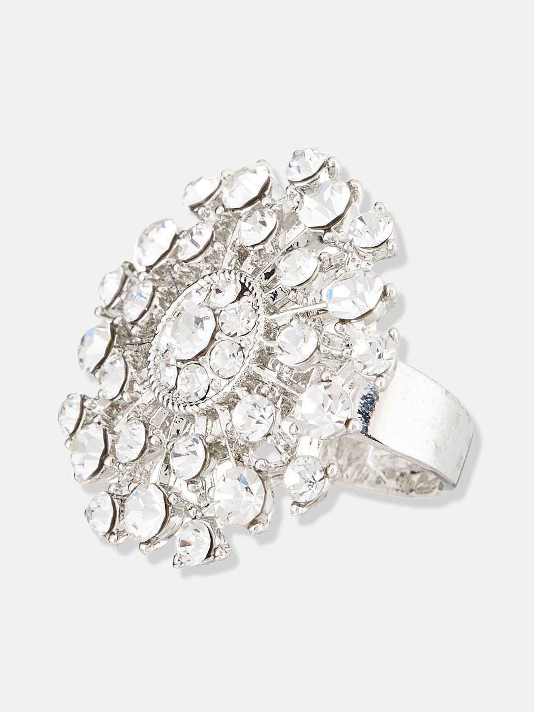 ATIBELLE Silver-Plated CZ-studded Adjustable Finger Ring