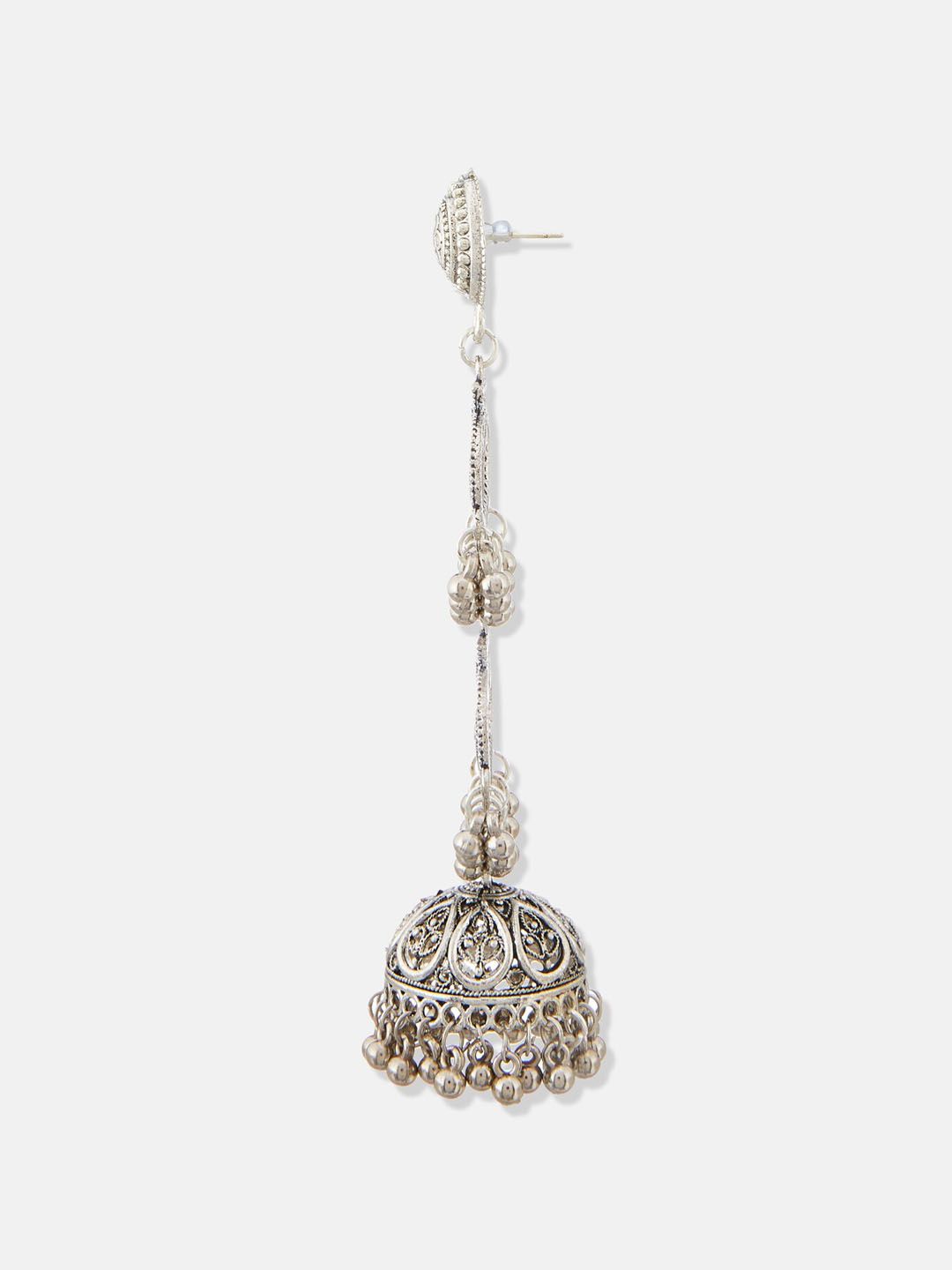 ATIBELLE German Silver Plated & Floral Textured-Layered Dome Shaped Jhumkas