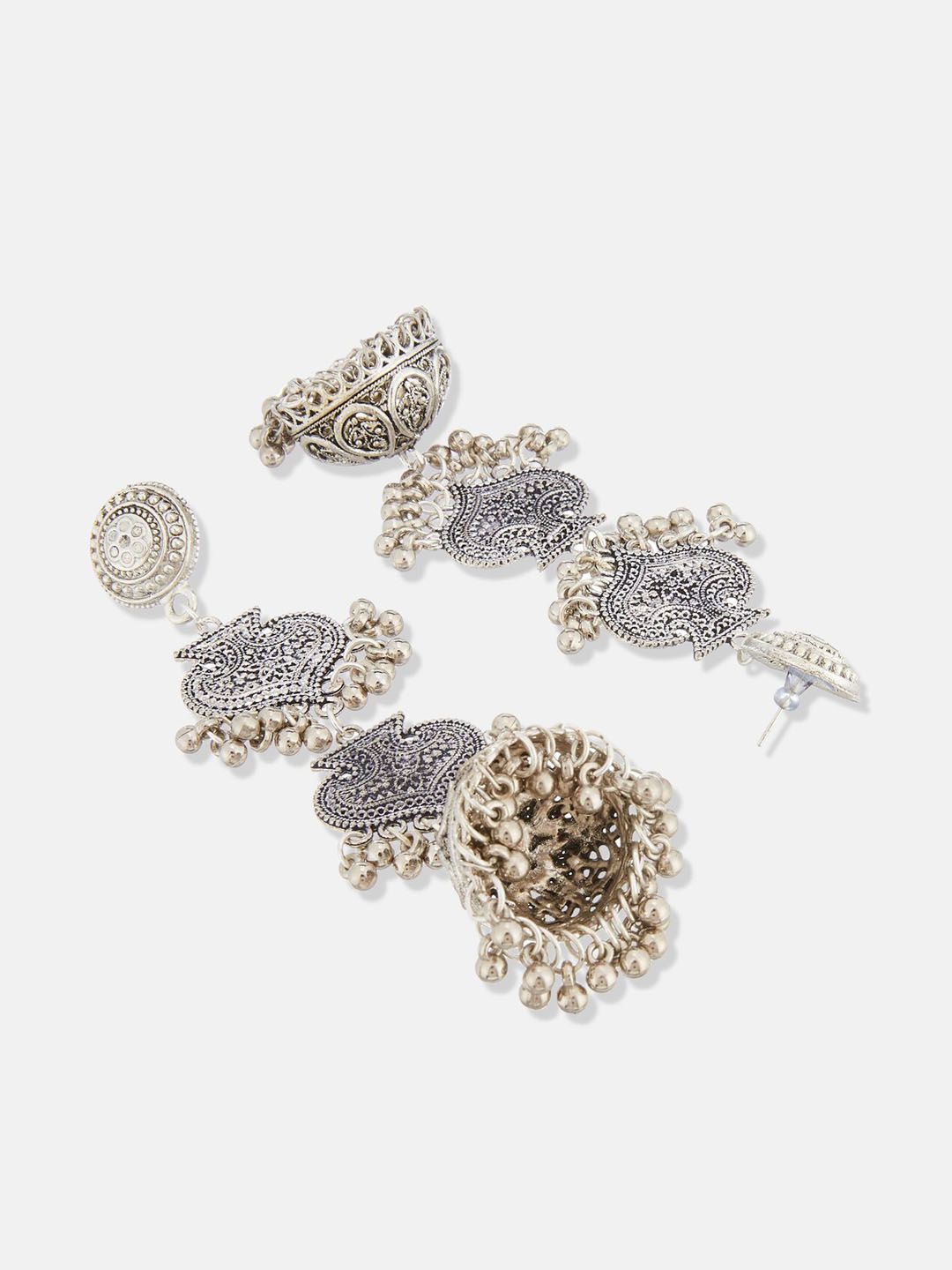 ATIBELLE German Silver Plated & Floral Textured-Layered Dome Shaped Jhumkas