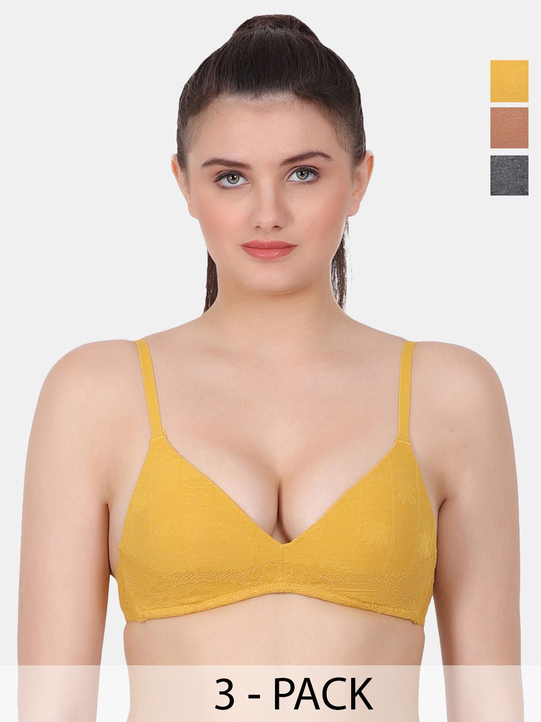 Amour Secret Brown & Grey Floral Bra Full Coverage Lightly Padded-picture-46