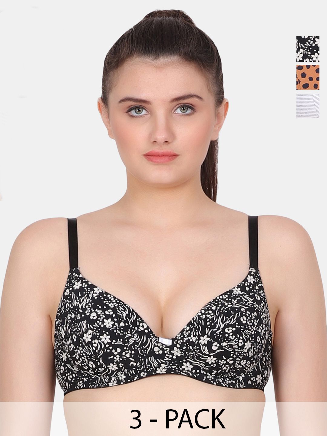 Amour Secret Black & Grey Animal Bra Full Coverage Underwired Lightly Padded-image-49