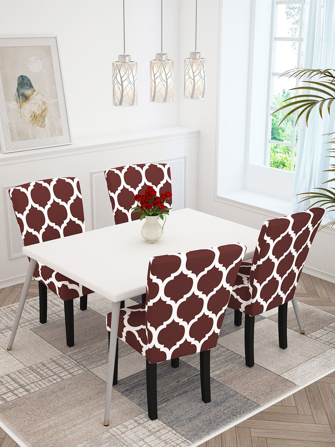 Story@home Maroon 4 Pieces Motif Printed Chair Covers-picture-28