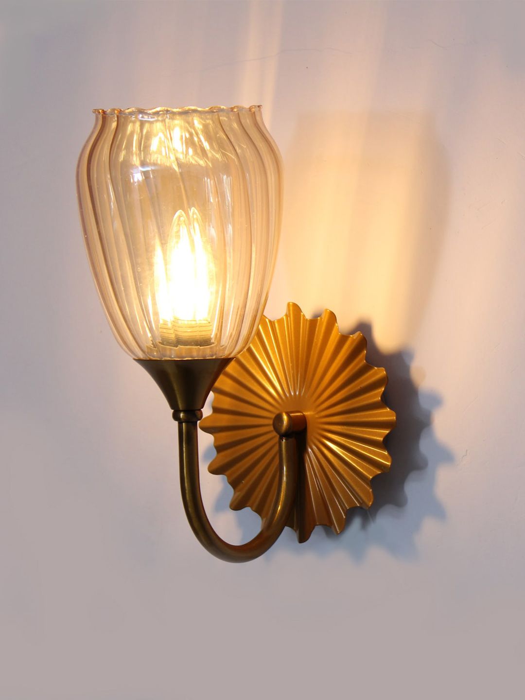 SHREE KALA HOME DECOR Gold Toned & Off White Abstract Shaped Textured Wall Lamp-image-44