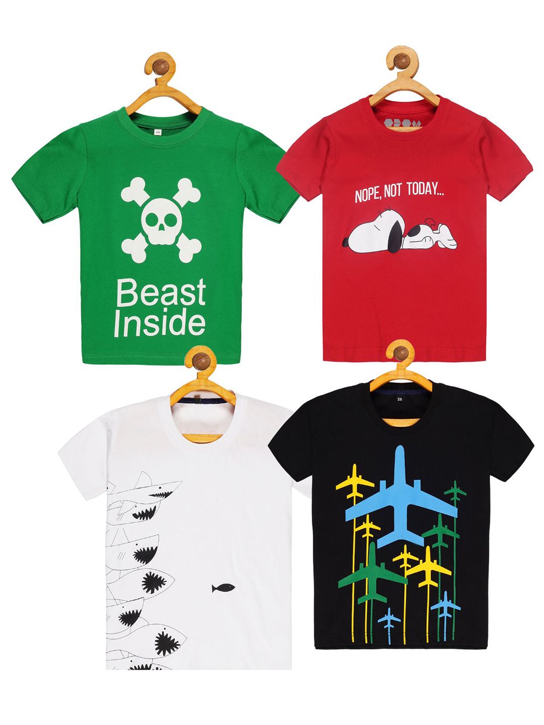 OBOW Boys Pack Of 4 Graphic Printed Bio Finish Pure Cotton T-Shirts-picture-37
