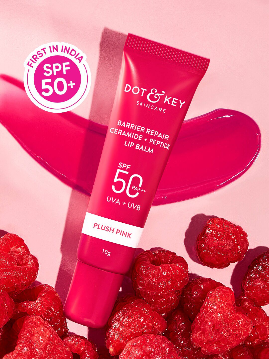 DOT & KEY Barrier Repair Ceramide & Peptide SPF50 Lip Balm with Avocado 10g - Plush Pink