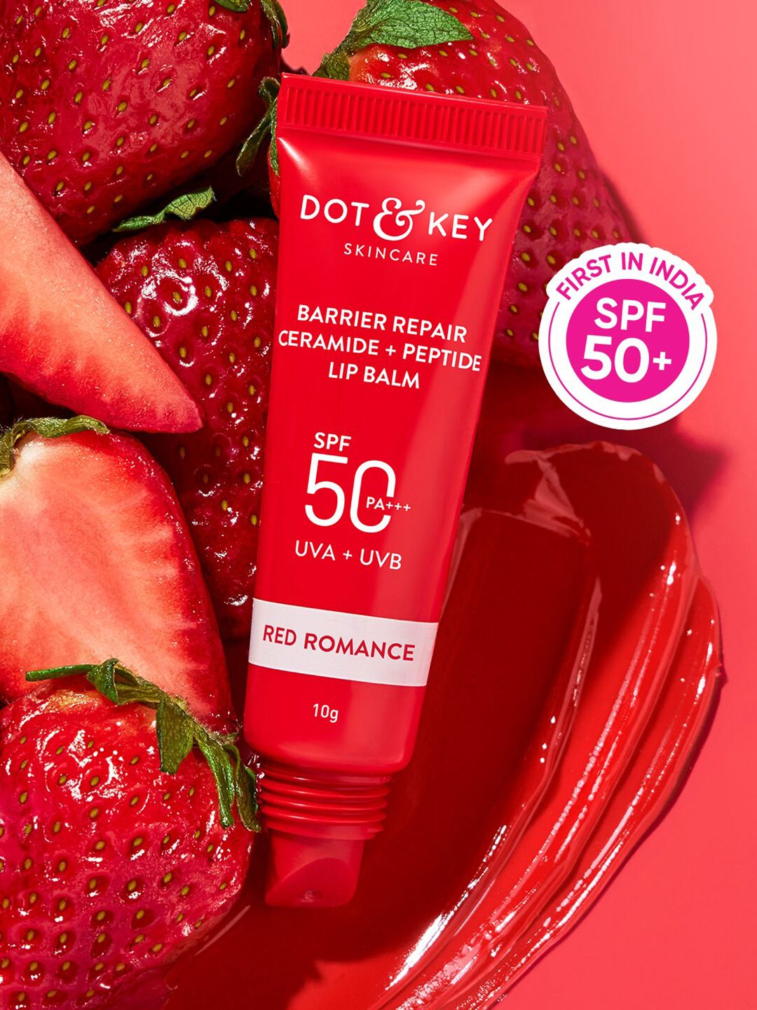 DOT & KEY Barrier Repair Ceramide & Peptide SPF50 Lip Balm with Avocado 10g - Red Romance