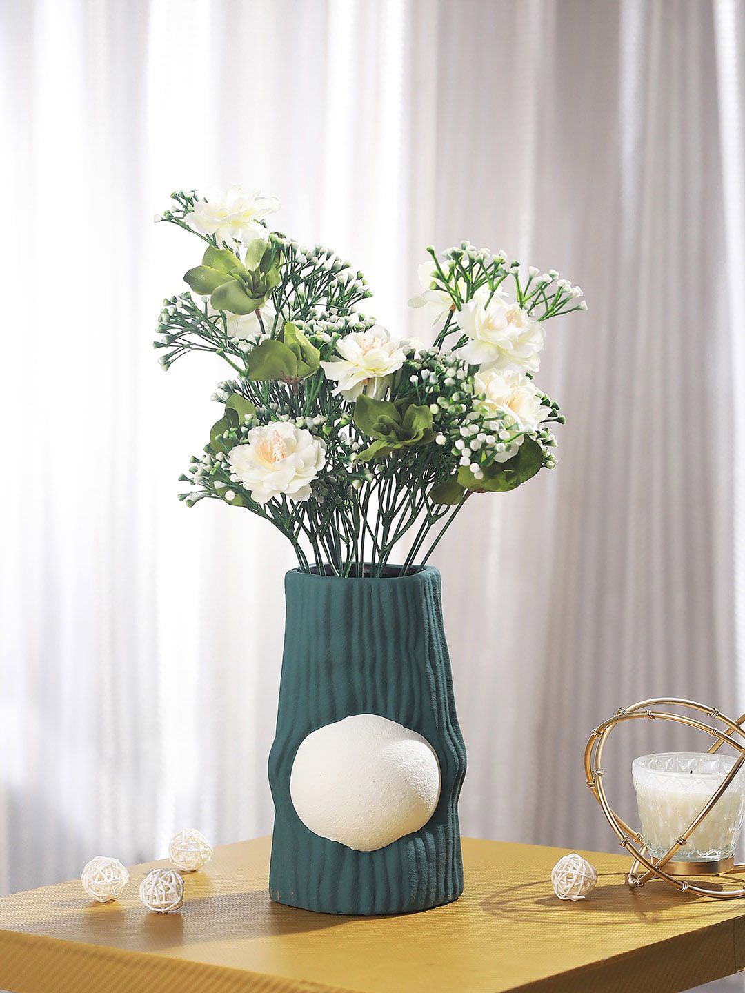 TIED RIBBONS Green & White Textured Ceramic Vases-picture-14