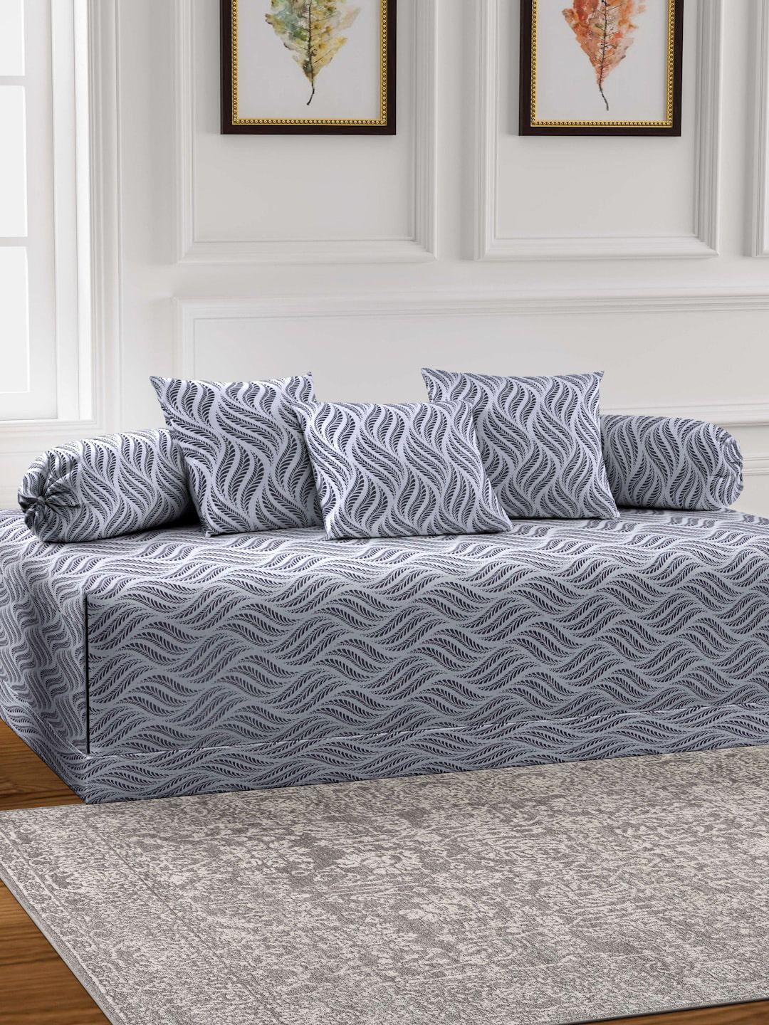 Arrabi Grey & Blue 6 Pieces Printed Diwan Set-picture-16