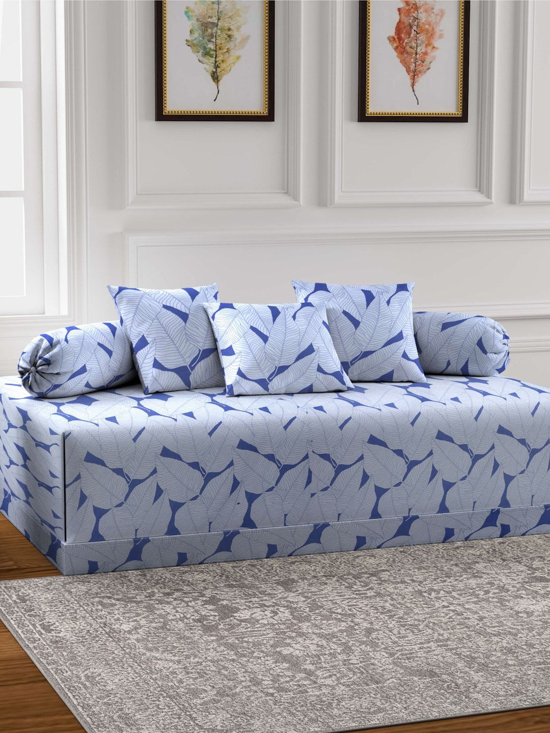 Arrabi Blue 6 Pieces Floral Printed Diwan Set-picture-17