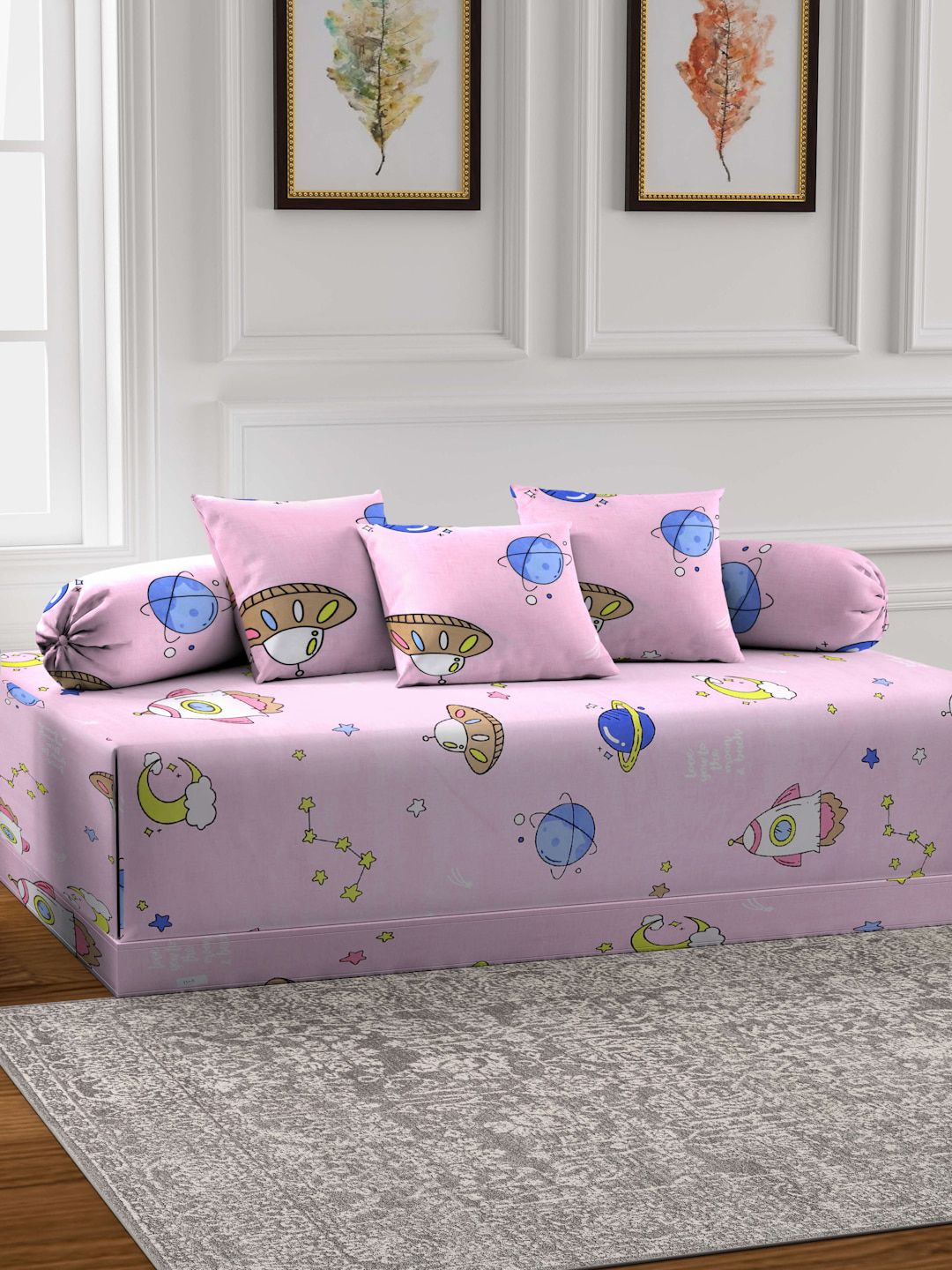Arrabi 6Pcs Pink & Blue Printed Diwan Set-picture-57