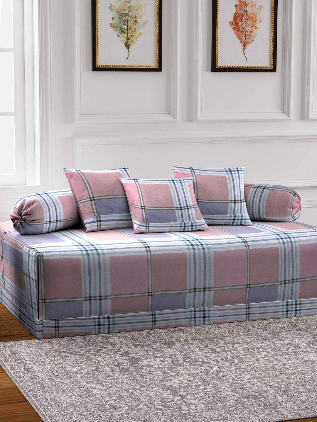 Arrabi Blue & Pink 6 Pieces Geometric-Printed Diwan Set-image-22