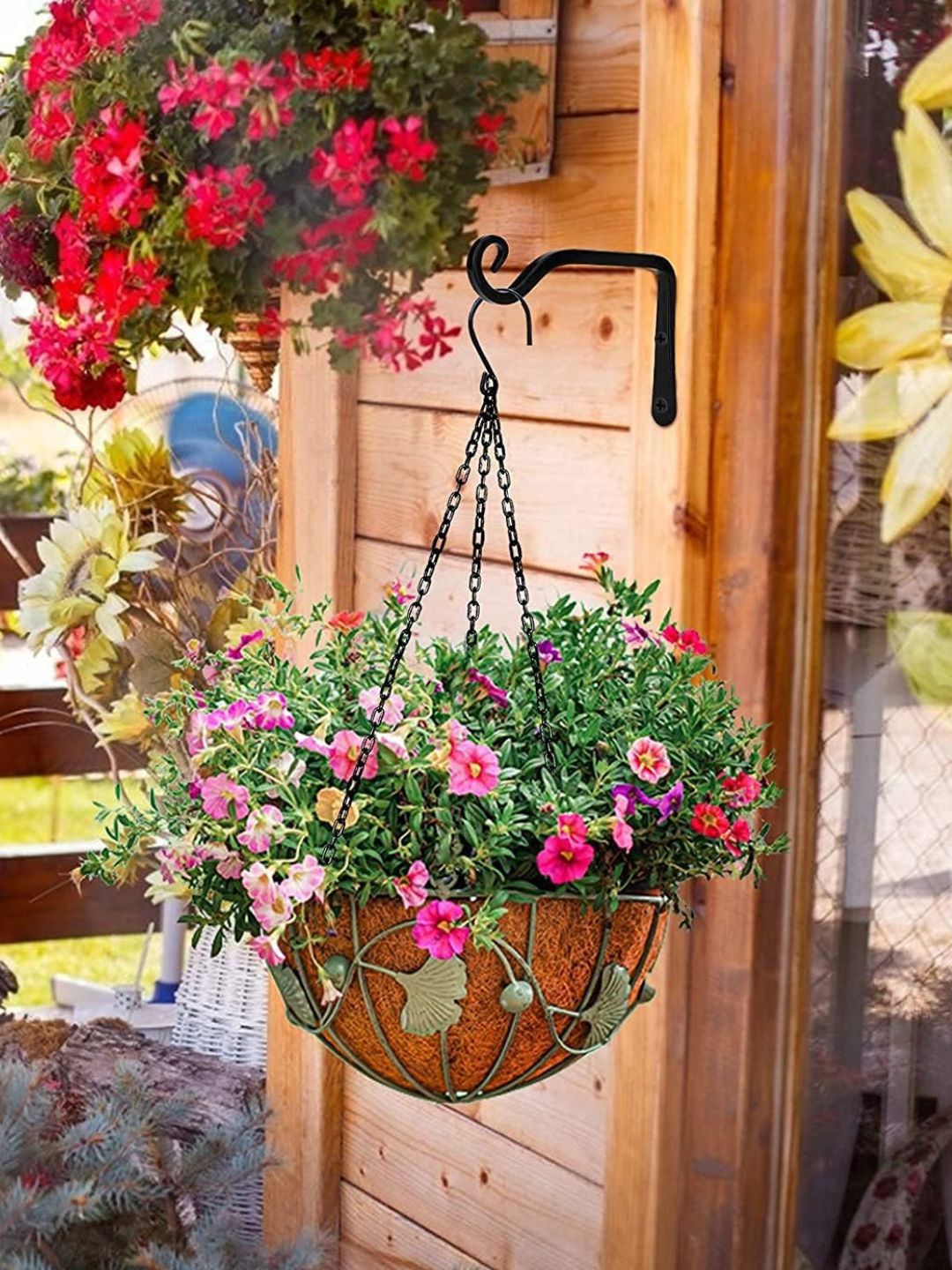 ecofynd Pack of 2 Black Metal Wall Hook Hanging Plant Bracket