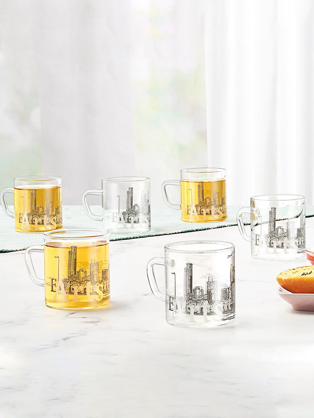 BOROSIL Artisan Transparent 6 Pieces Printed Glass Mugs - 210 ML Each-image-3