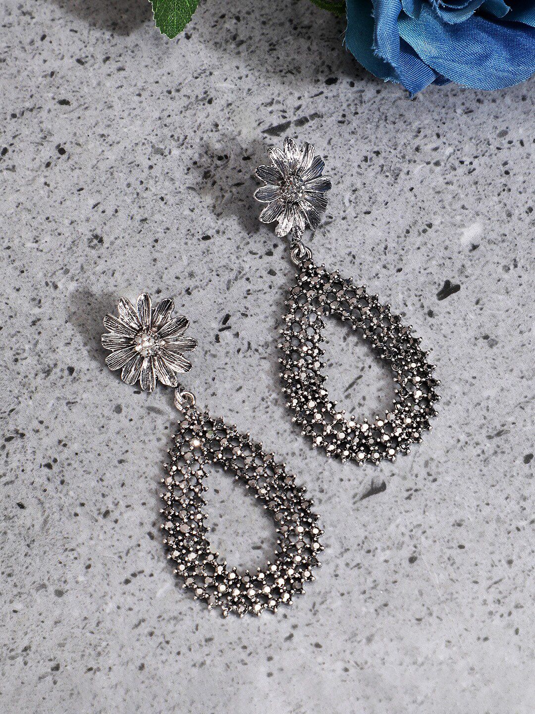 SOHI Silver-Plated Contemporary Drop Earrings-picture-34