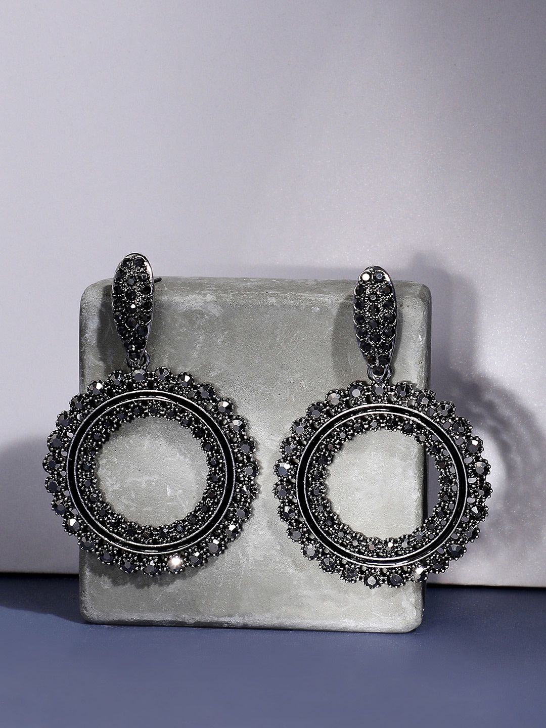 SOHI Silver-Plated Circular Drop Earrings-image-18
