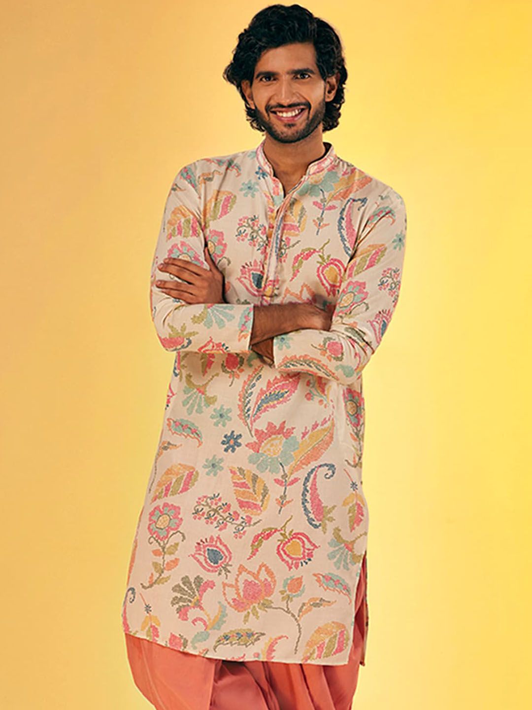 KISAH Floral Printed Mandarin Collar Cotton Kurta-picture-32