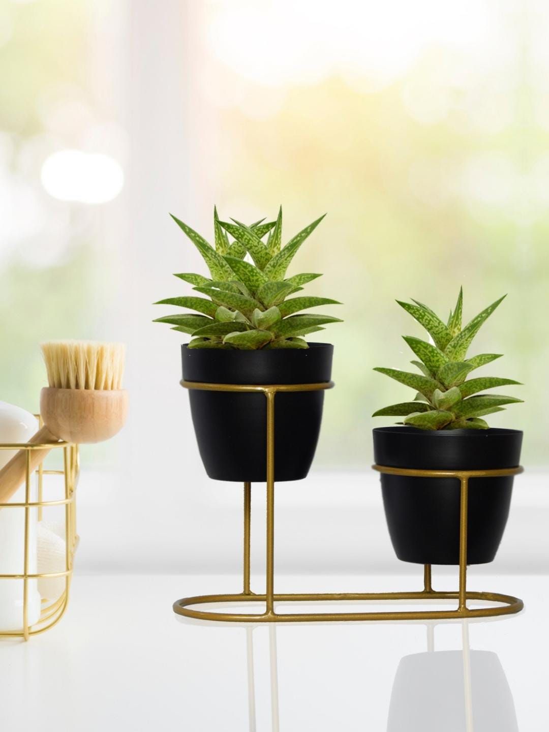 ecofynd Black 2 Pieces Metal Planter Pot With Stand-picture-15