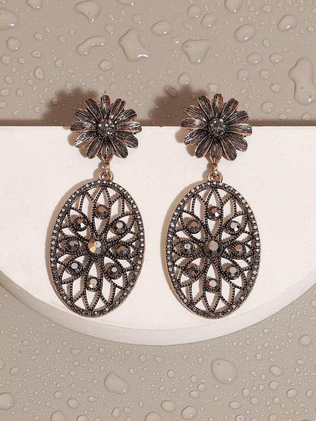 SOHI Gold-Plated Contemporary Drop Earrings-picture-58