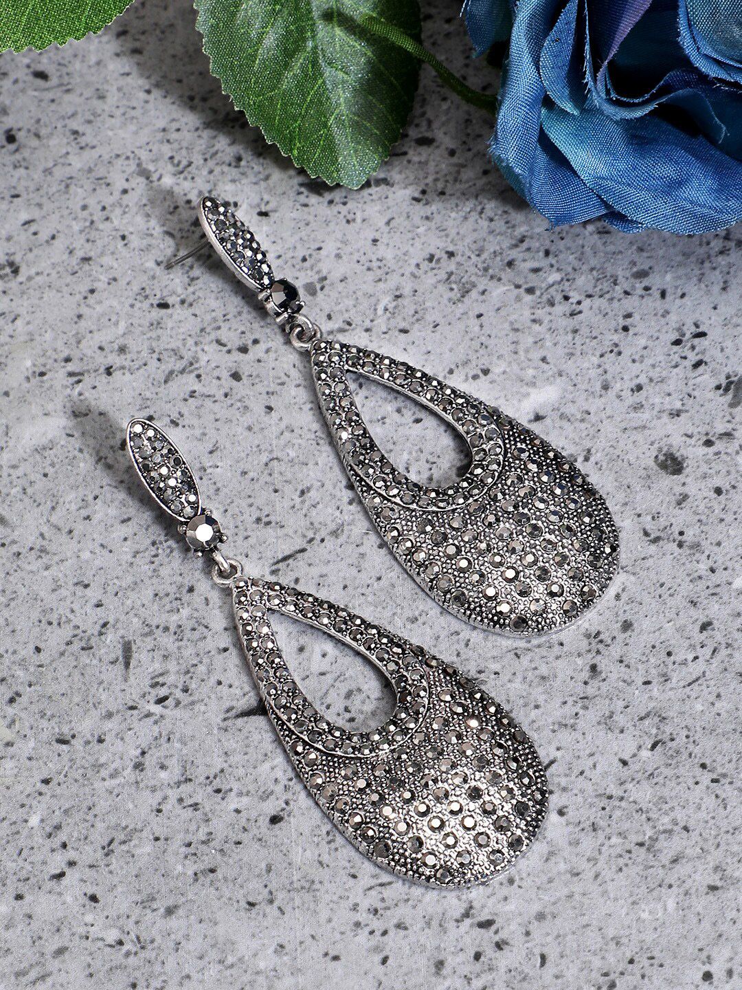 SOHI Silver-Plated Teardrop Shaped Drop Earrings-image-37