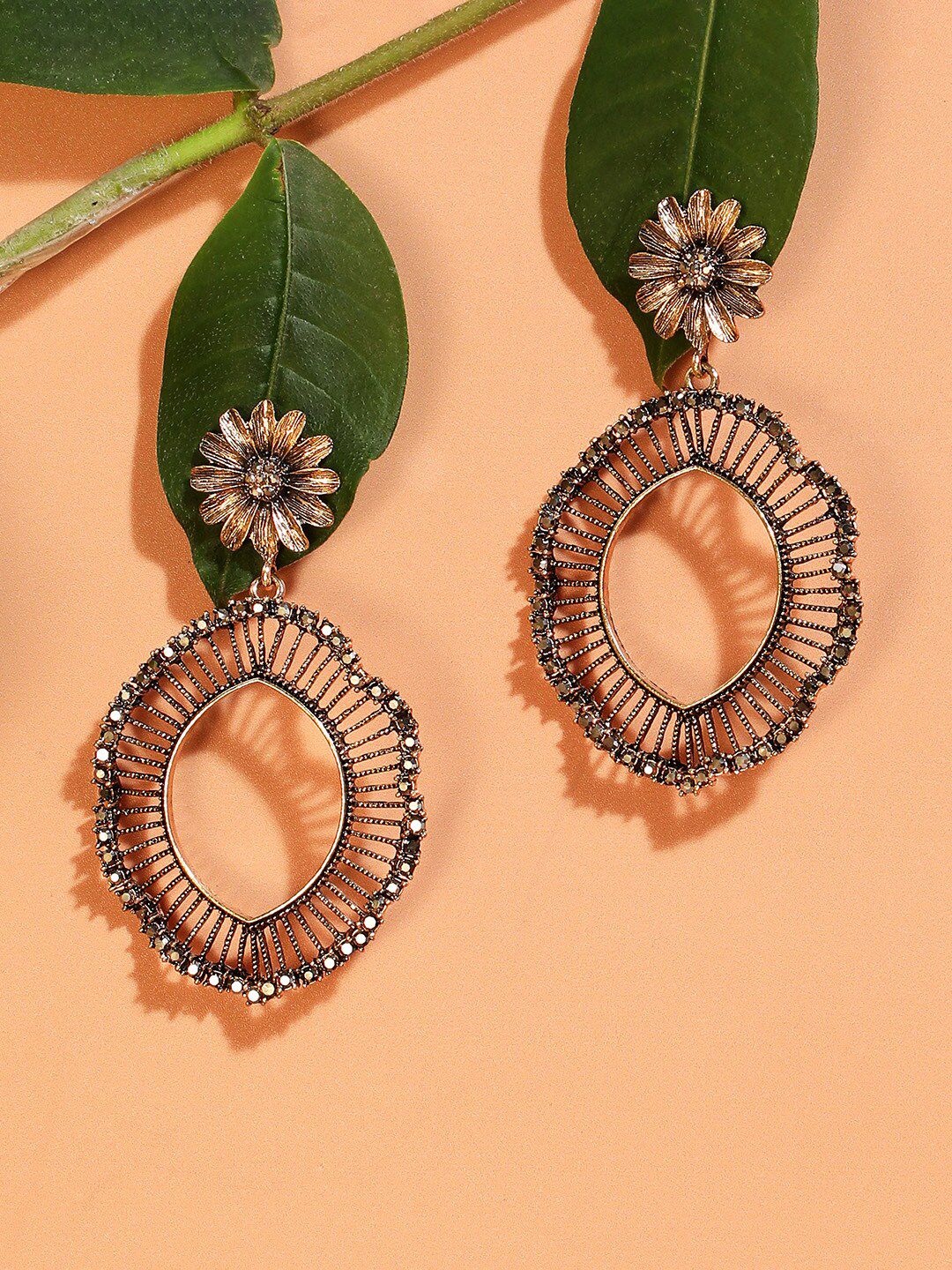 SOHI Gold-Plated Stone-Studded Contemporary Drop Earrings-picture-20