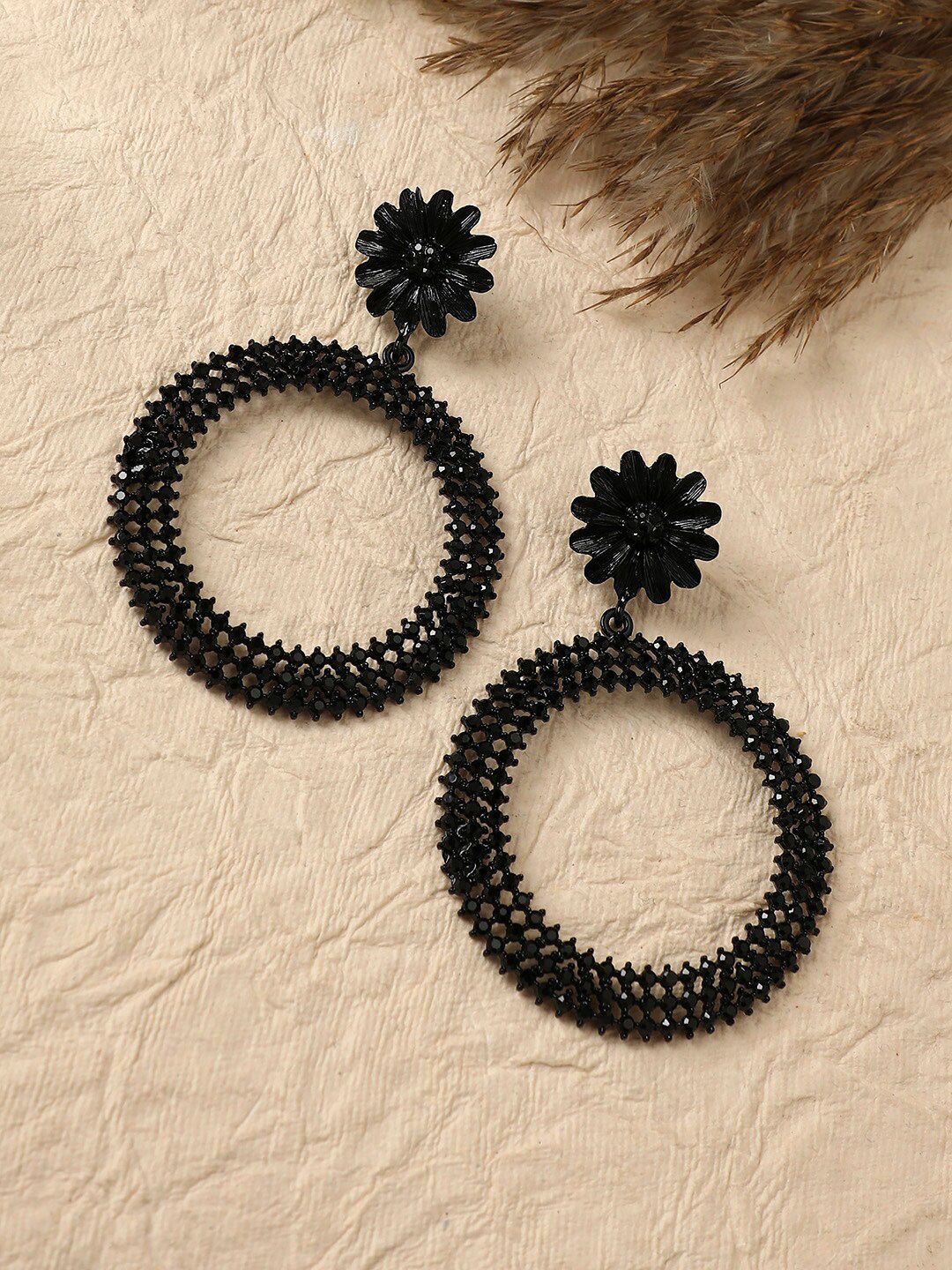 SOHI Copper-Plated Stone-Studded Circular Drop Earrings-image-31