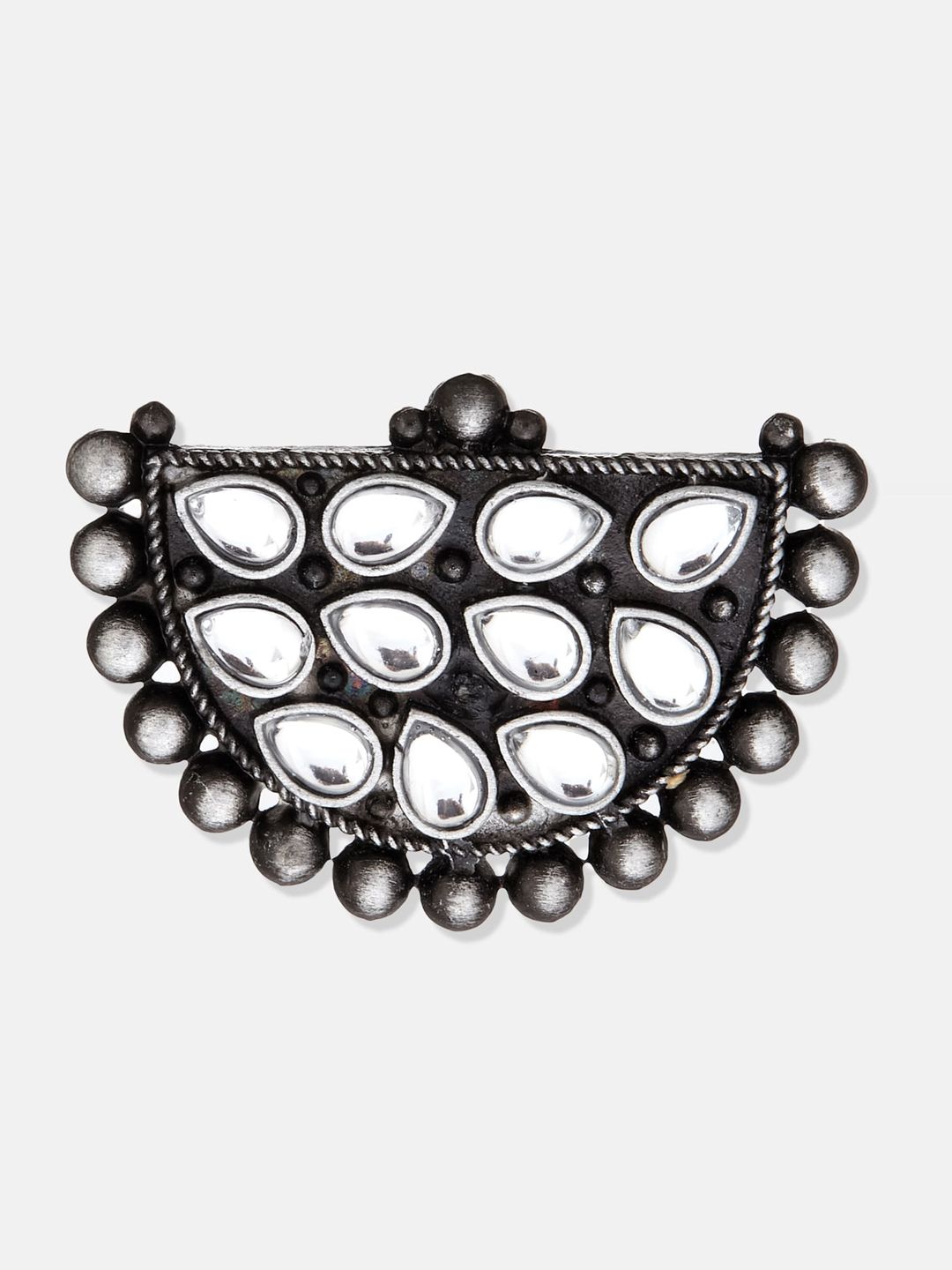 ATIBELLE Set Of 2 Gold & Silver-Plated Stone Studded Adjustable Finger Rings