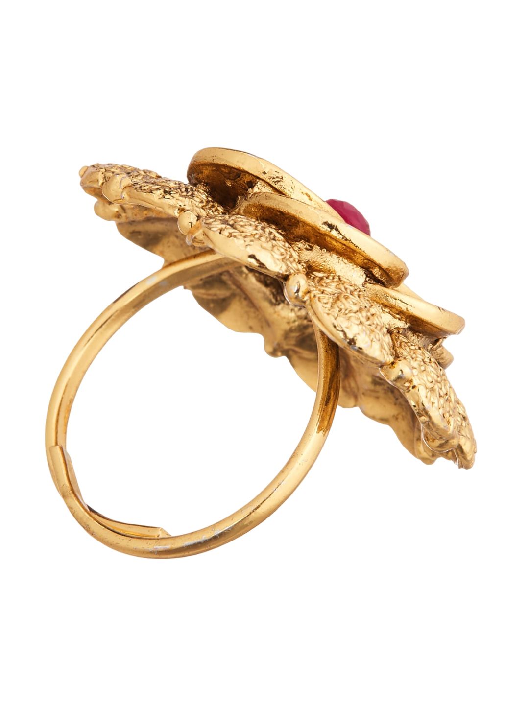ATIBELLE Set Of 2 Gold-Plated Stone Studded Adjustable Finger Rings