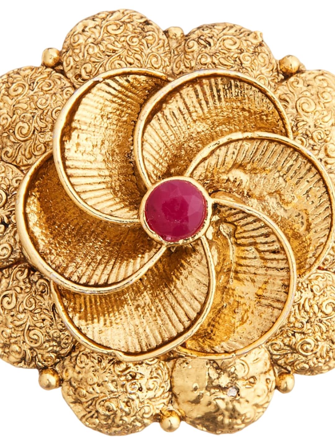 ATIBELLE Set Of 2 Gold-Plated Stone Studded Adjustable Finger Rings