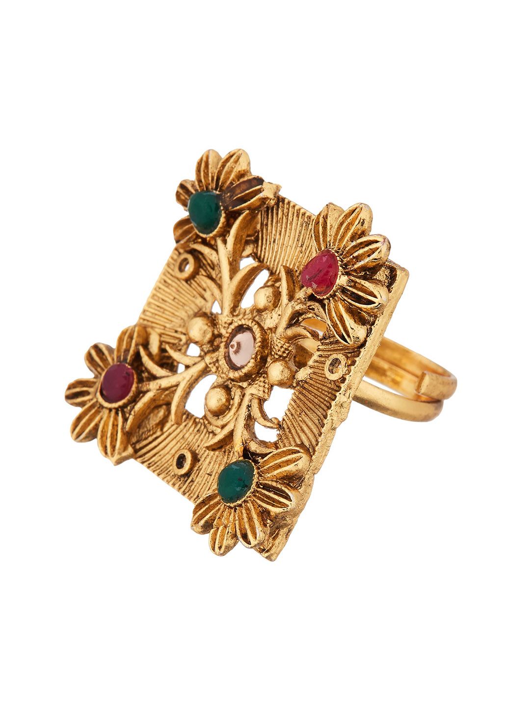 ATIBELLE Set Of 2 Gold & Silver-Plated Cubic Zirconia-Studded Finger Rings