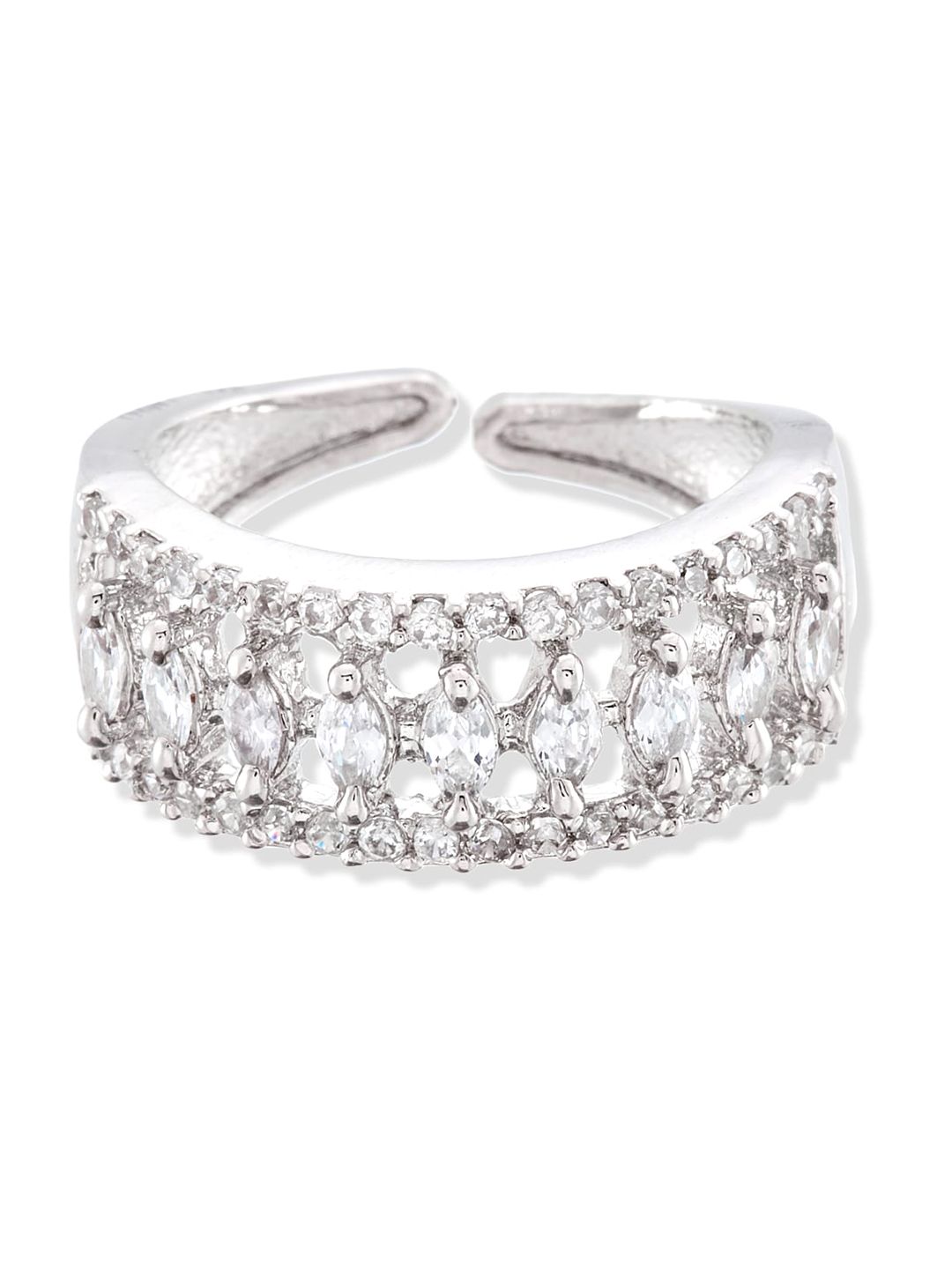 ATIBELLE Set Of 2 Gold & Silver-Plated Cubic Zirconia-Studded Finger Rings
