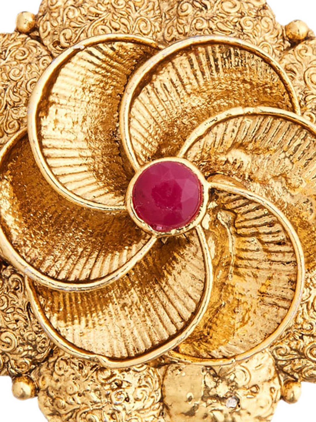 ATIBELLE Set Of 2 Gold-Plated Stone Studded Floral Shaped Finger Ring