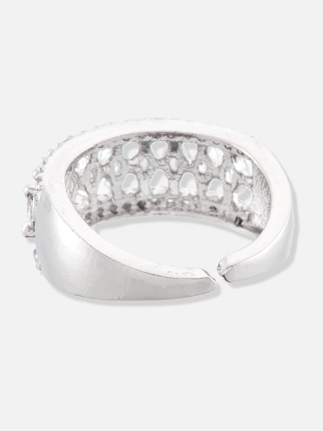 ATIBELLE Set Of 2 Silver-Plated Cubic Zirconia-Studded Finger Rings