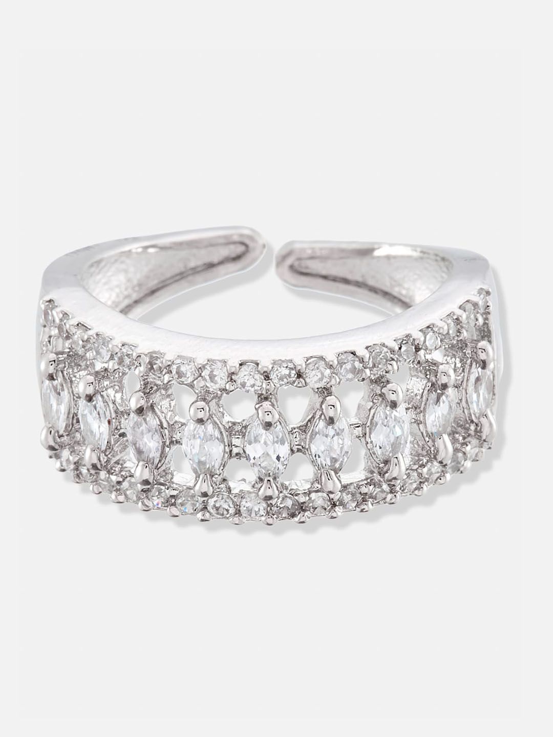 ATIBELLE Set Of 2 Silver-Plated Cubic Zirconia-Studded Finger Rings