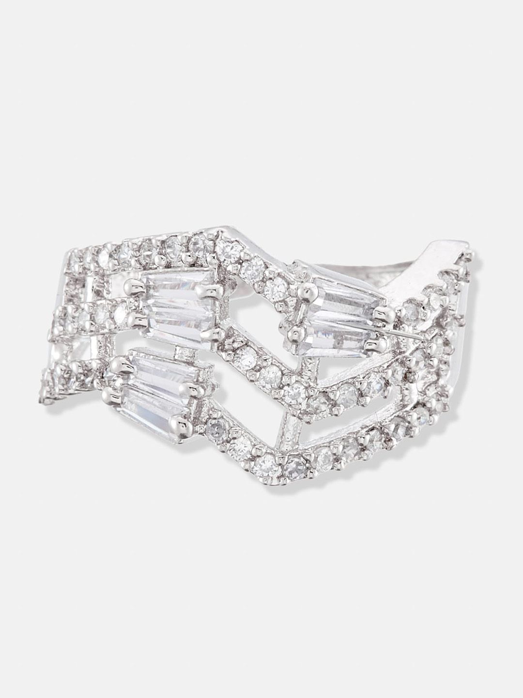 ATIBELLE Set Of 2 Gold & Silver-Plated & Cubic Zirconia Studded Finger Rings